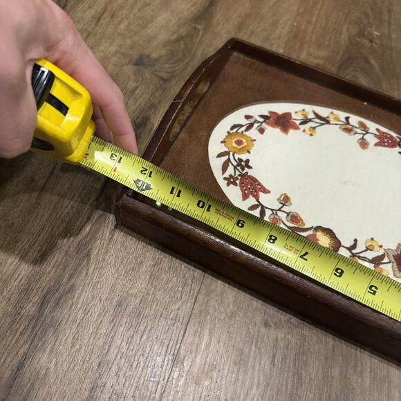 VTG Handmade Embroidery Wooden Glass Serving Tray Creative Circle Autumn #1936 - Picture 2 of 5